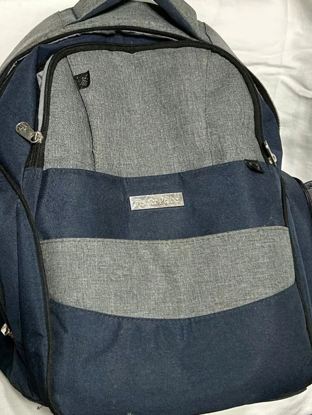 Fisher-Price Diaper Backpack Bag Lots of Pockets Blue and Gray